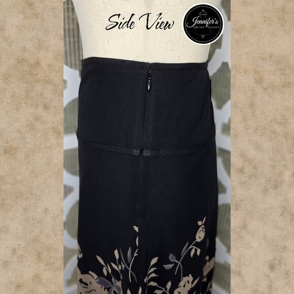 The Limited NWT 100% Silk Black Tan Gray Floral A-Line Vintage Skirt Size 8 - Picture 5 of 10
